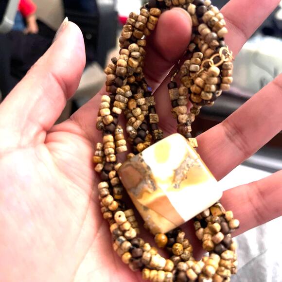 Vintage Semi Precious Braided Stone Necklace Gem Pendant B#6 - Picture 8 of 10